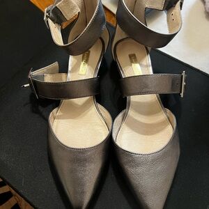 Louise et Cie Metallic Gray Ankle Strap Heels